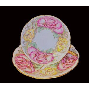 85 year old Taylor & Kent Bone China Cup & Sauce Pink Cabbage Rose  & Daffodil A